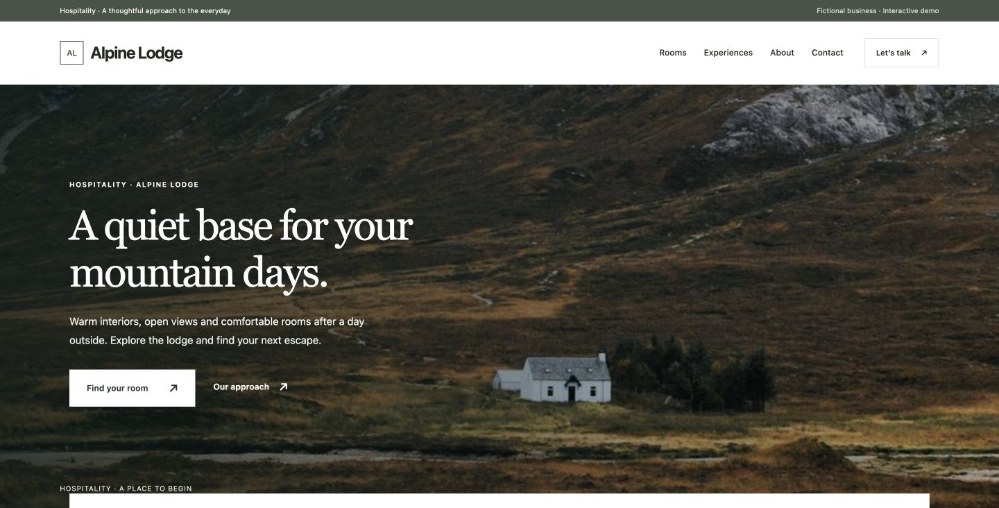 Alpine Lodge website design for Hospitality