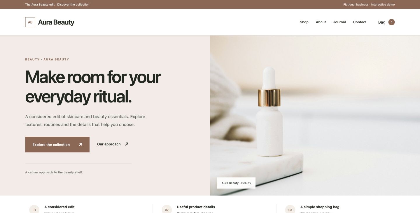 Aura Beauty website design for Beauty