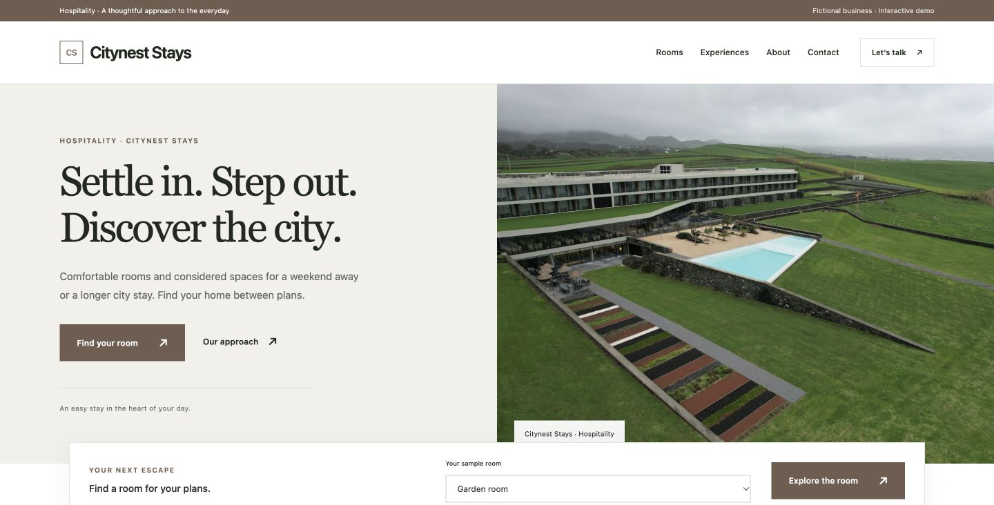 Citynest Stays website design for Hospitality