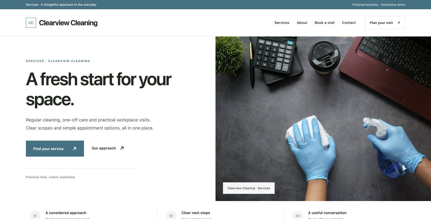 Clearview Cleaning website design for Services
