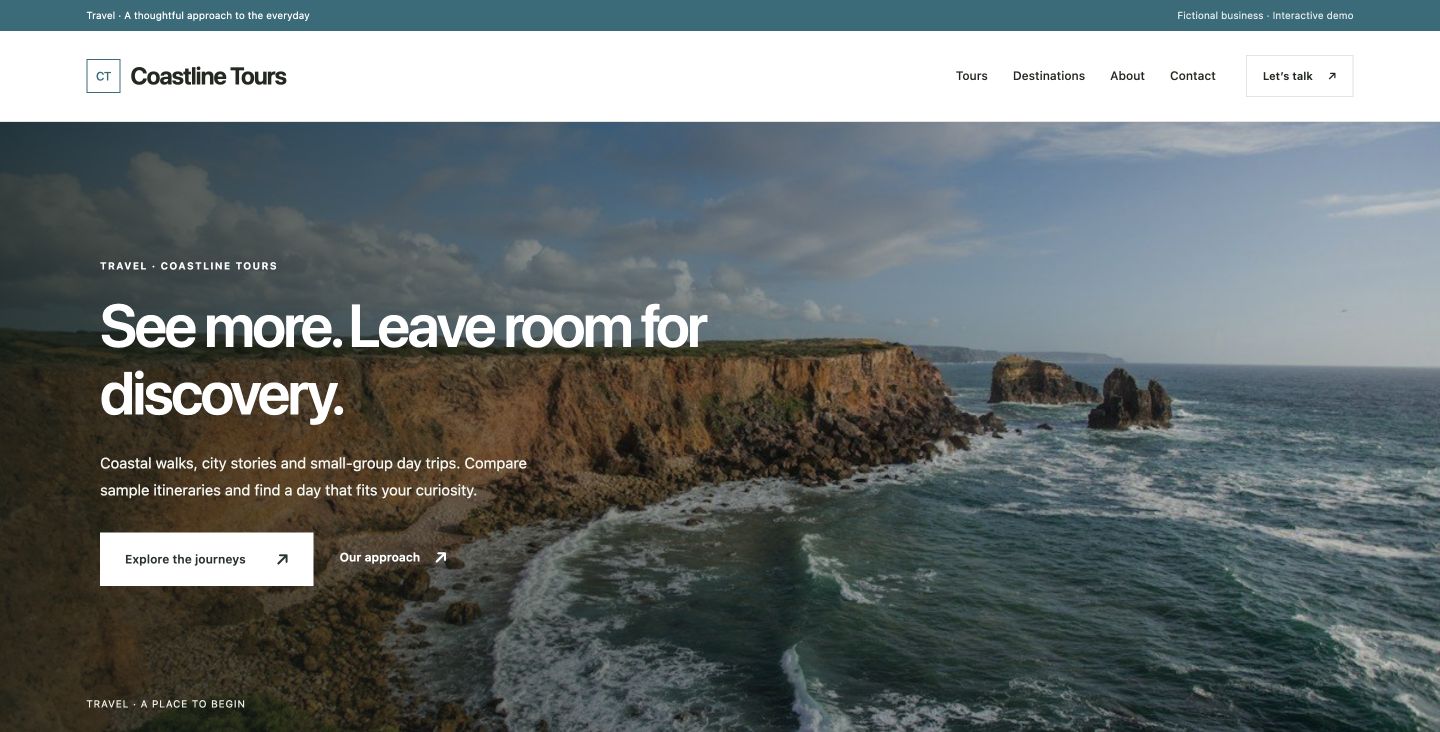 Coastline Tours website design for Travel