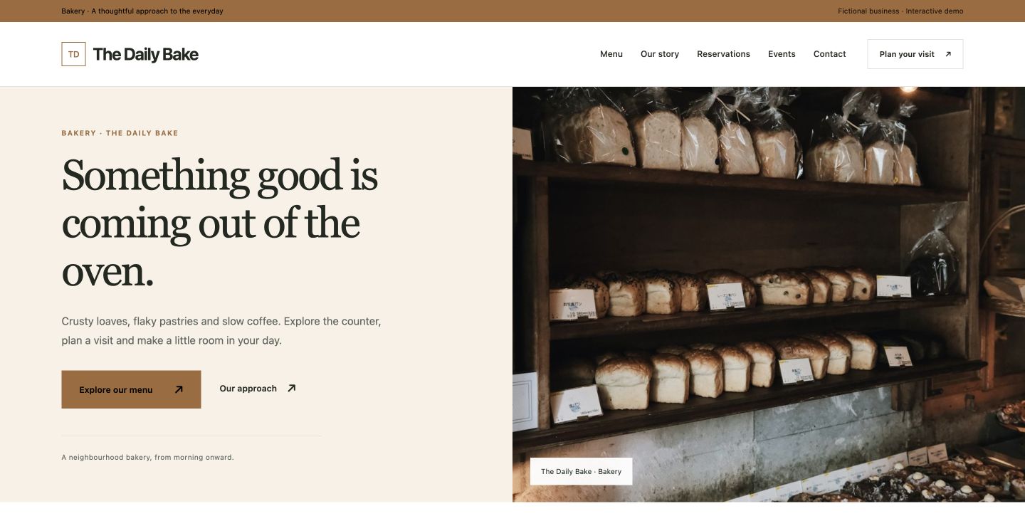 The Daily Bake website design for Bakery