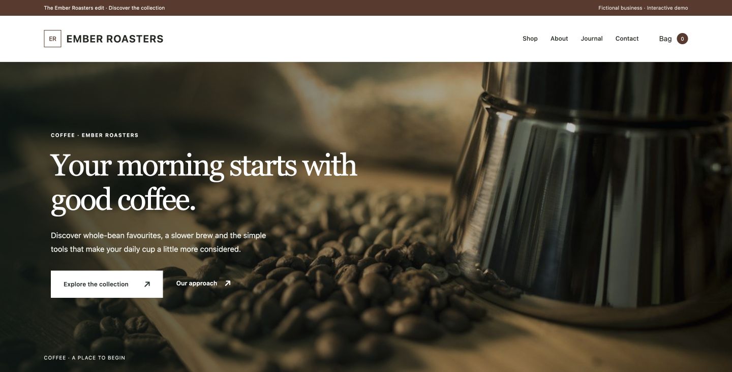 Ember Roasters website design for Coffee