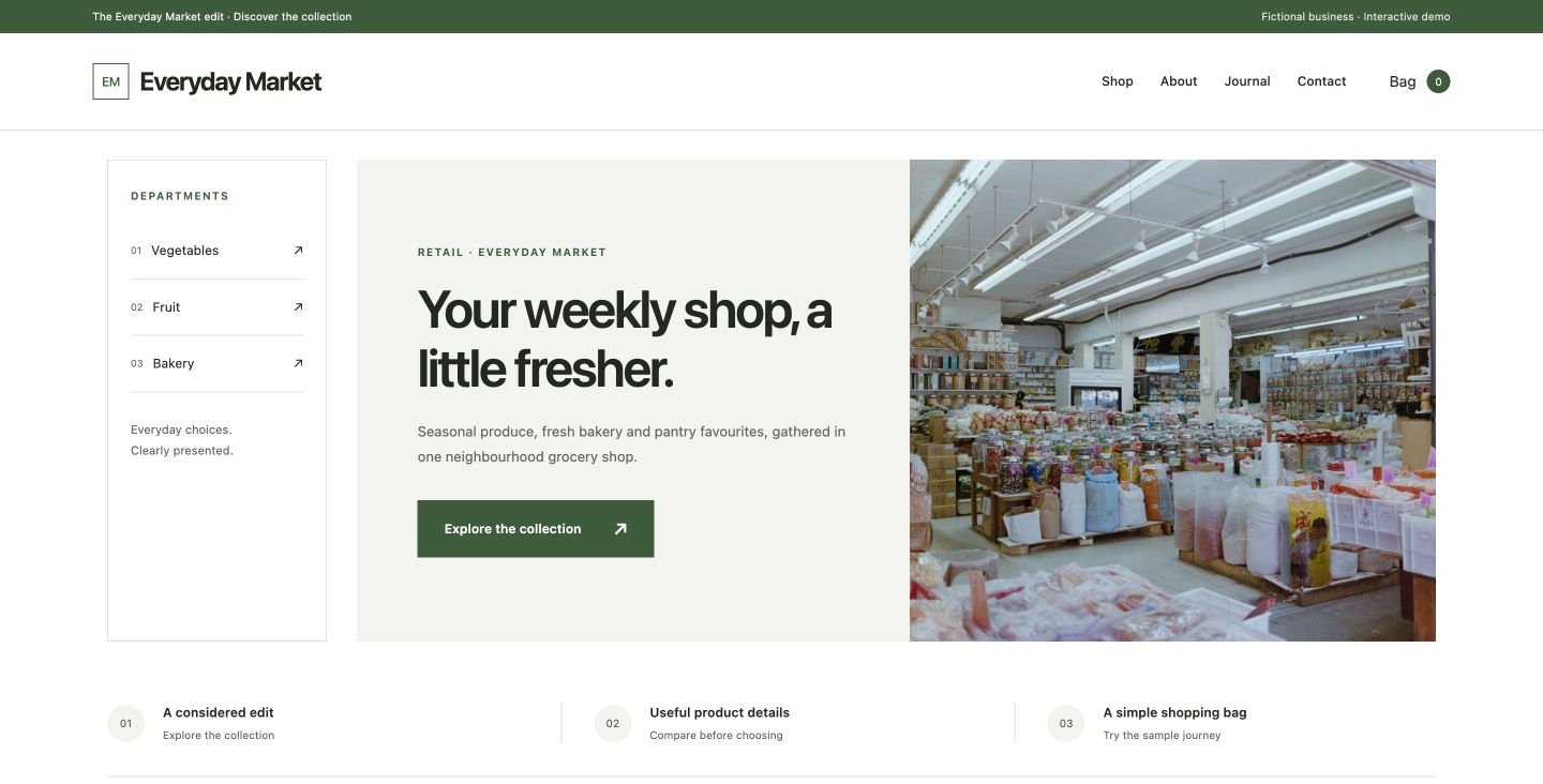 Everyday Market website design for Retail