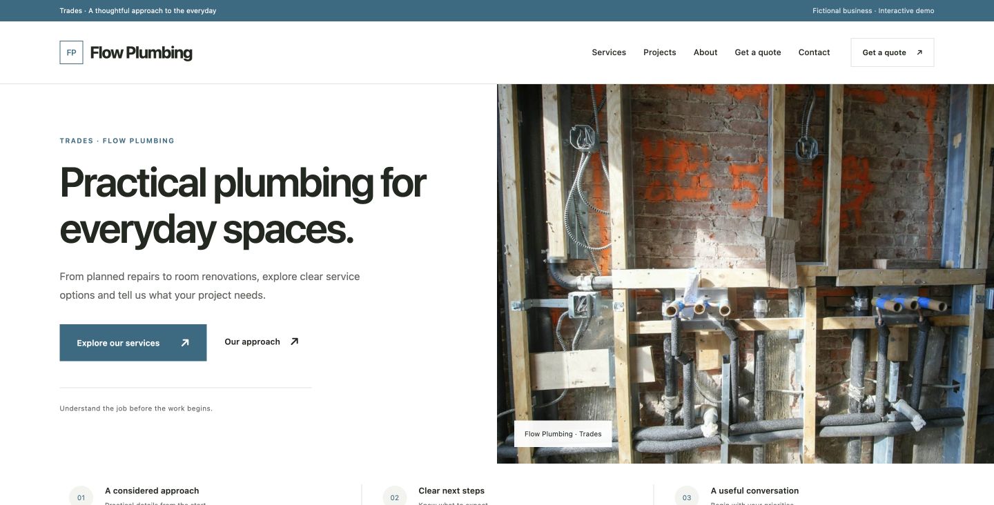 Flow Plumbing website design for Trades