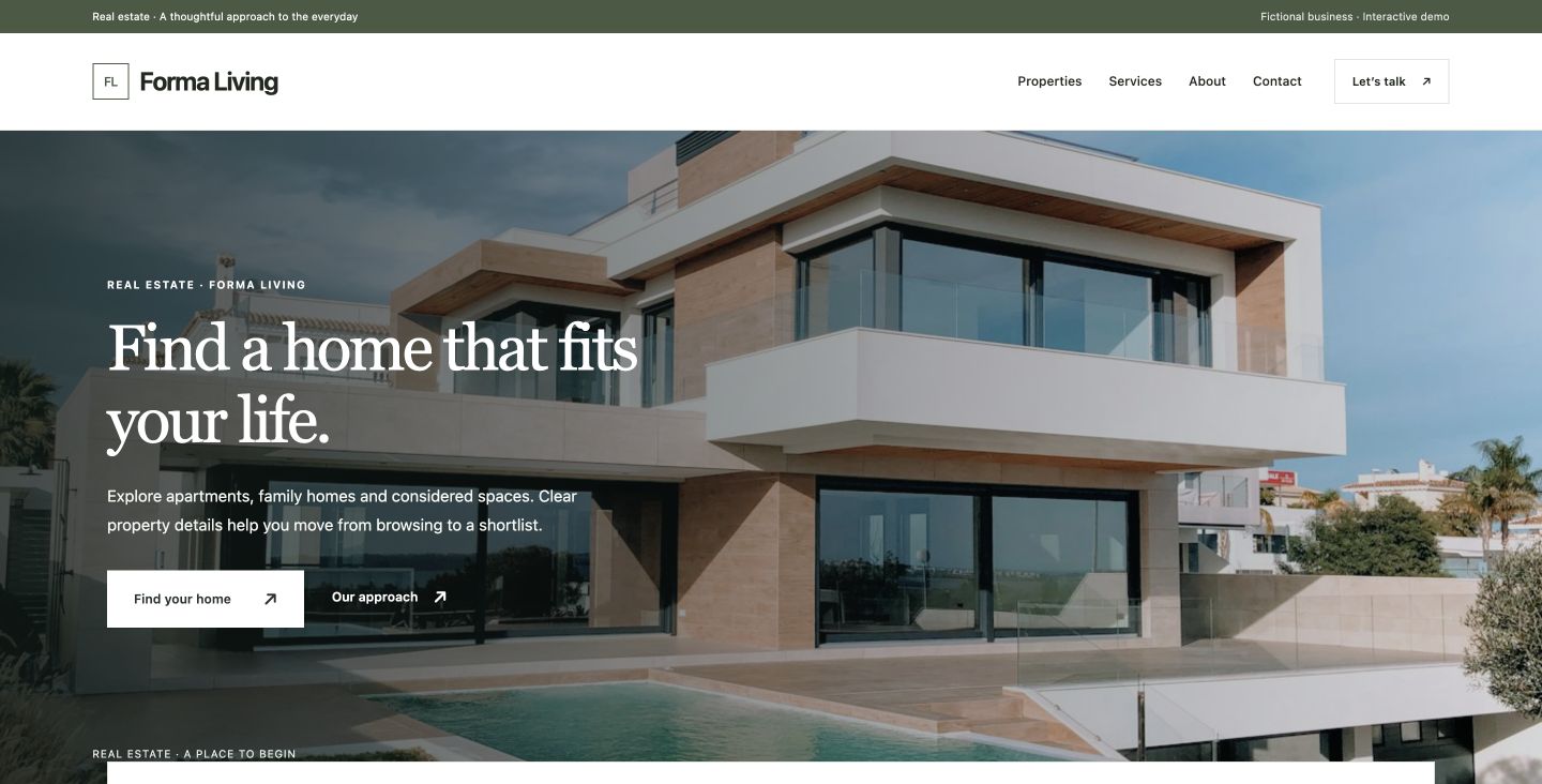 Forma Living website design for Real estate