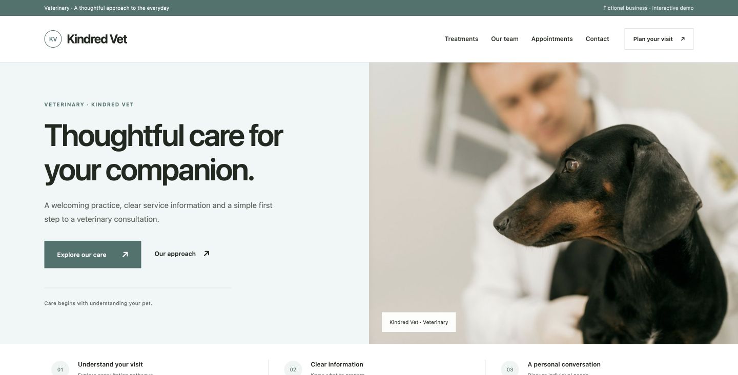 Kindred Vet website design for Veterinary