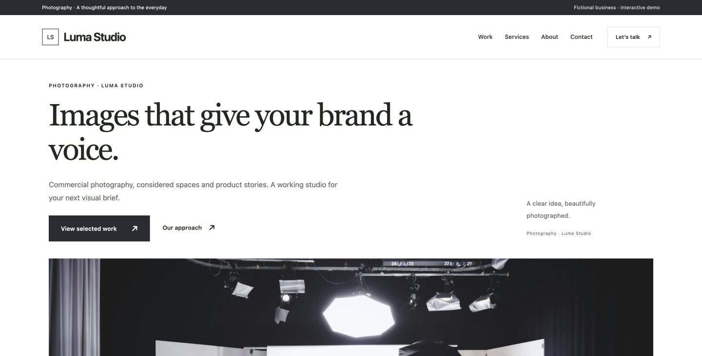 Luma Studio website design for Photography