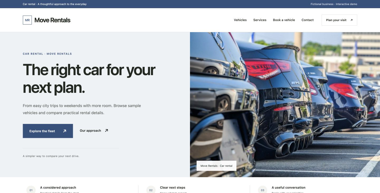 Move Rentals website design for Car rental