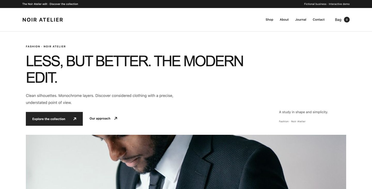 Noir Atelier website design for Fashion
