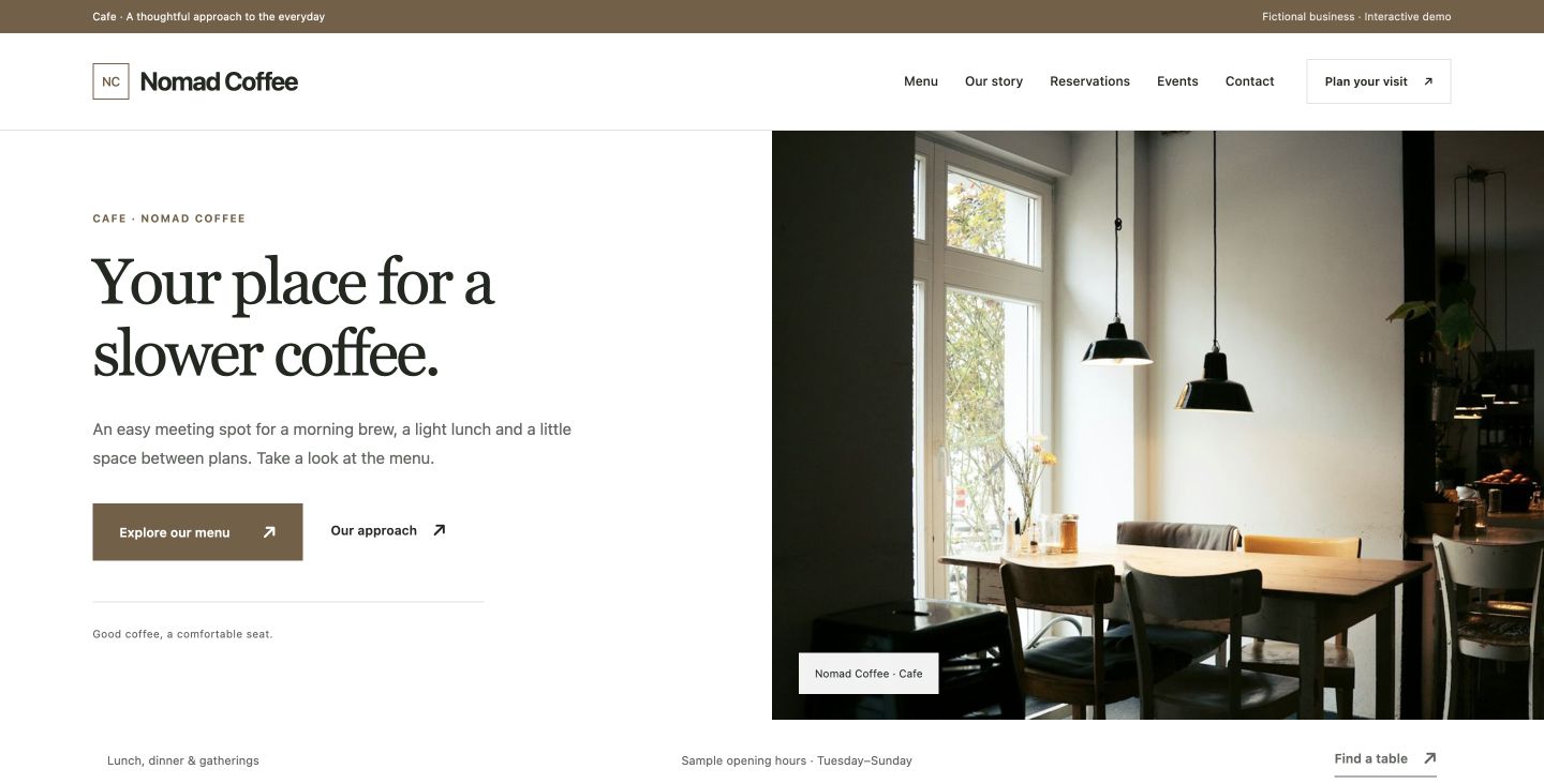Nomad Coffee website design for Cafe