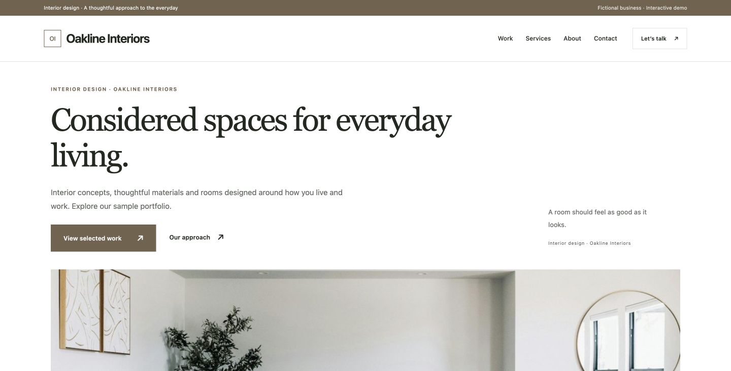 Oakline Interiors website design for Interior design