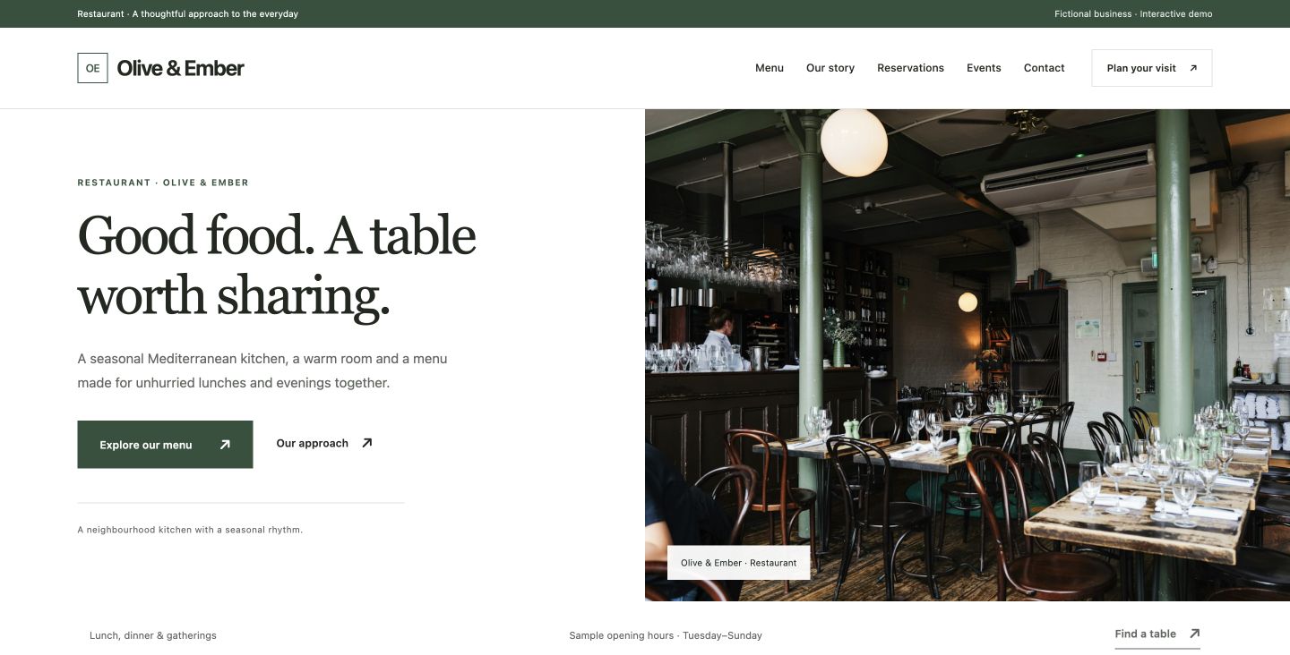 Olive & Ember website design for Restaurant