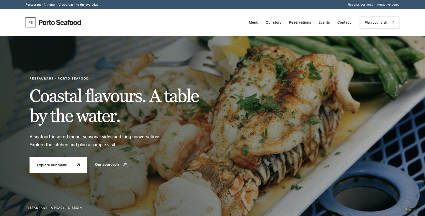 Porto Seafood website design for Restaurant