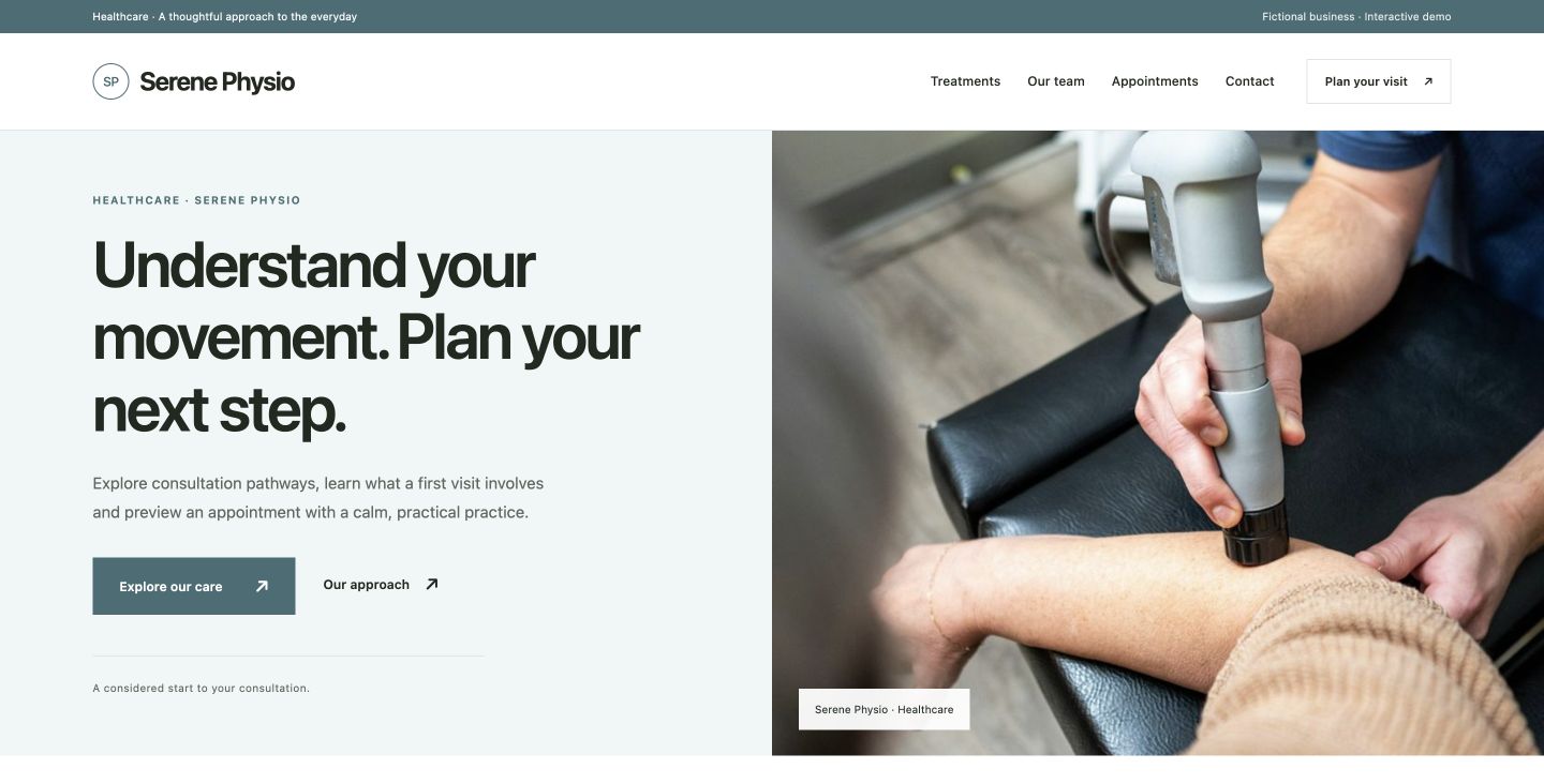Serene Physio website design for Healthcare