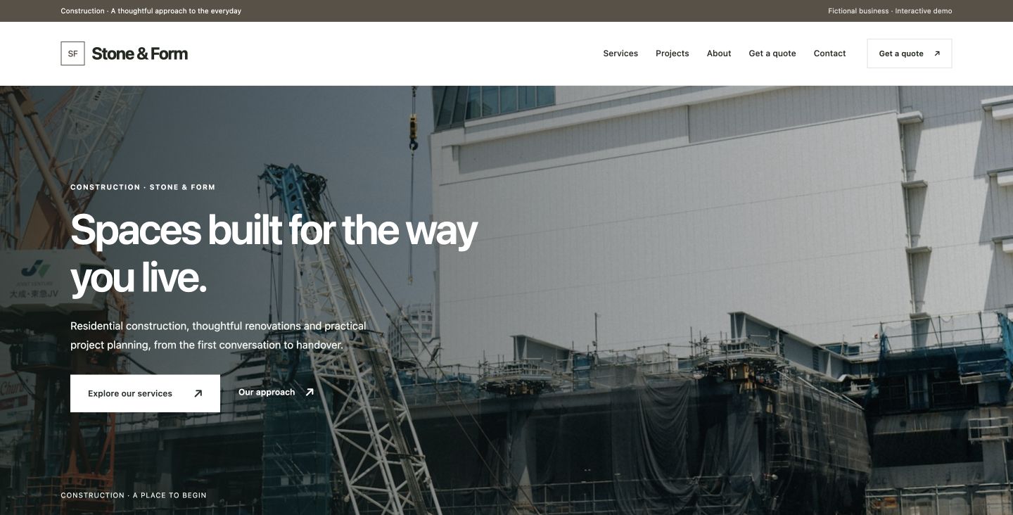 Stone & Form website design for Construction