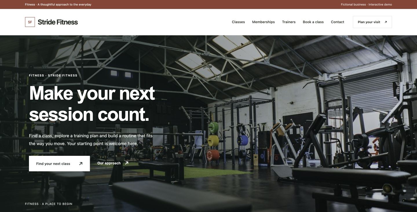 Stride Fitness website design for Fitness
