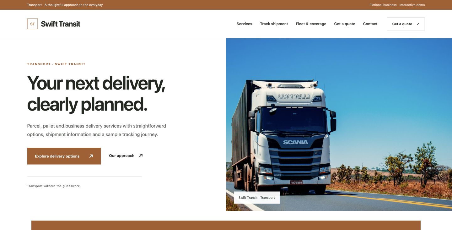 Swift Transit website design for Transport