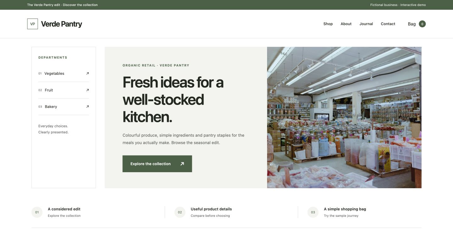 Verde Pantry website design for Organic retail