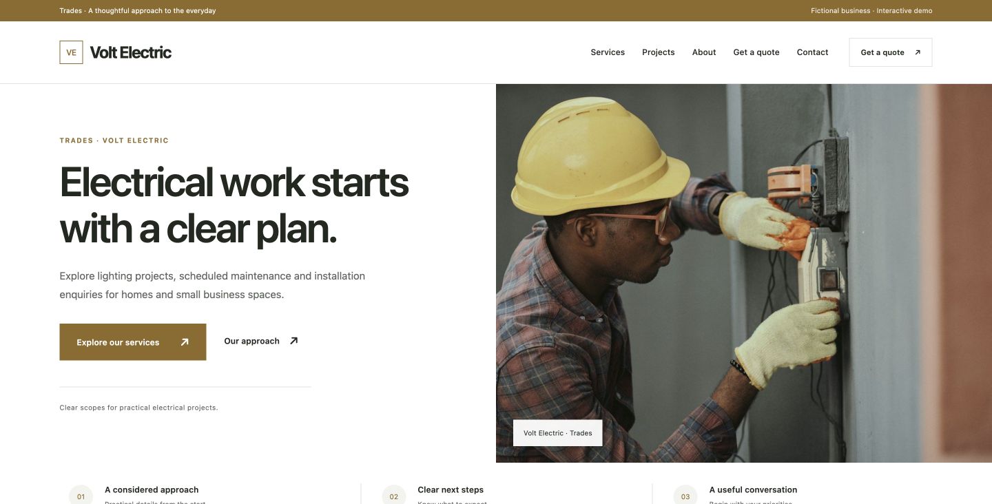 Volt Electric website design for Trades